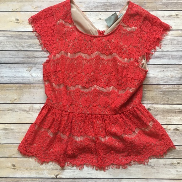 Anthropologie • Mauve Lace Peplum Blouse - Picture 2 of 8